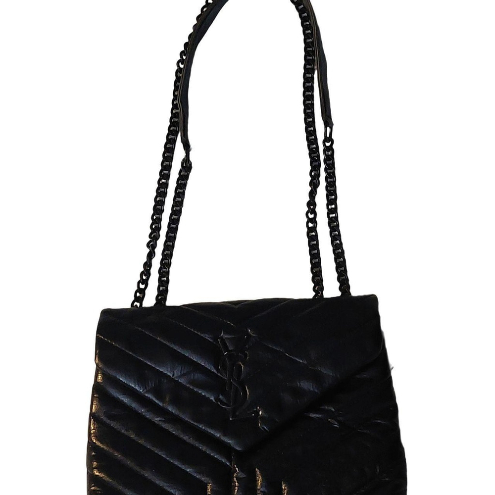 Saint Laurent YSL Black Leather Quilted Puffer Flap Bag